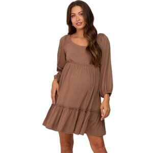 SHE+SKY Mocha Ribbed Tied Back Maternity Mini Dress from Pink Blush